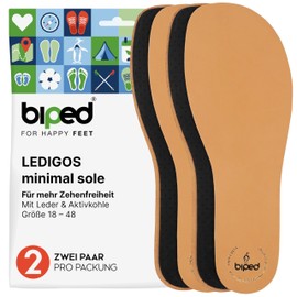 biped minimal sole LEDIGOS - 2 Pairs of Insoles for Minimal and Barefoot Shoes - Premium Leather Insoles with Activated Carbon - Shoe Insoles for Adults and Children (38)