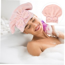 IWOWHERO 1PC Coral Fleece Hair Drying Cap for Women Quick Dry Turban Towel with Bowknot Super Absorbent Hair Accessories for Home Travel for Washing Face Skincare