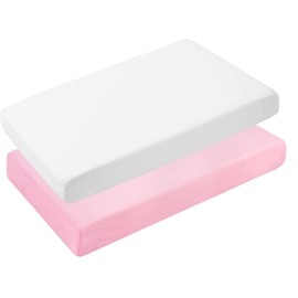 Dudu N Girlie Fitted Mini Cot Sheet 100 x 50 - Spacesaver Cot Sheets 2 Pack Hypoallergenic Baby Cot Sheets Bedding Elasticated Breathable Easy Care (Pack of 2, Pink & White)