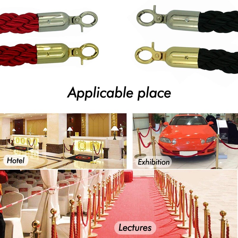 1.5m Twisted Barrier Rope Red/Chrome,Divider Crowd Control Stanchion for Hotel/Bank/Hospital/Playground/Other