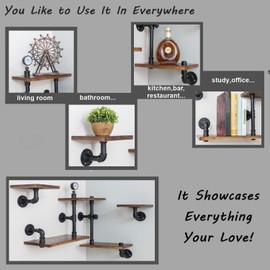 Industrial Rustic Modern Wood Ladder Pipe Wall Mounted Floating Shelves - Set of 3 Bookshelf,DIY Storage Shelving,Hung Bracket,Bookcase