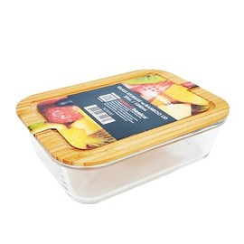 PREMIUS Home Basics Glass Storage Container With Bamboo Lid Rect, Clear, 21.5 Ounces