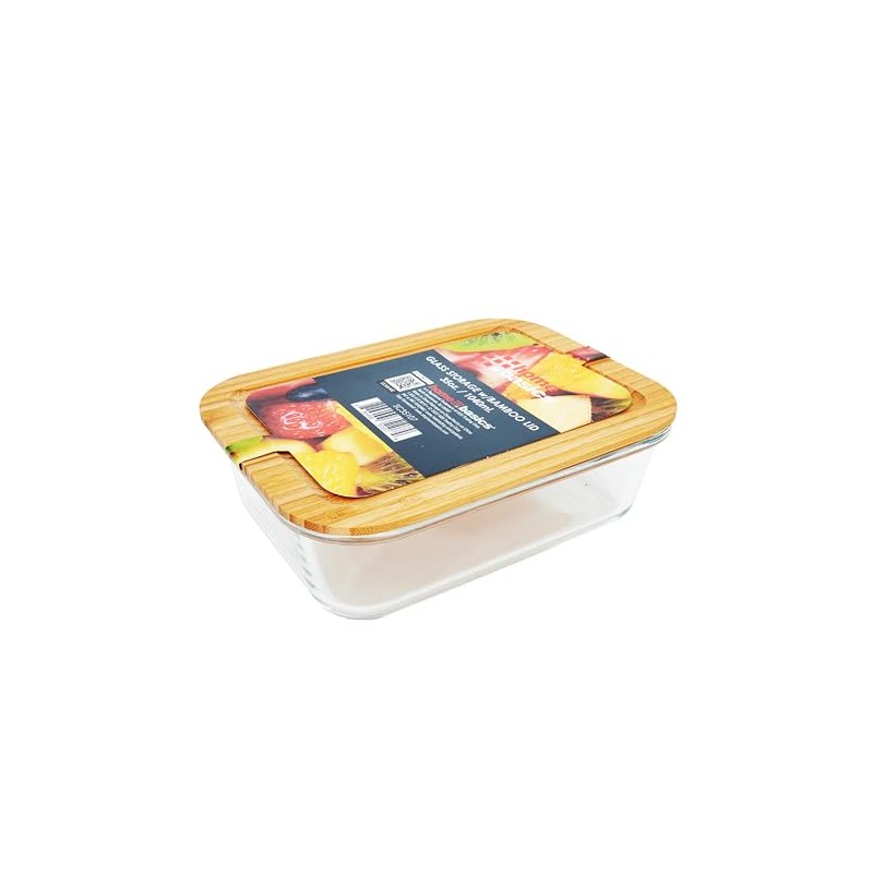 PREMIUS Home Basics Glass Storage Container With Bamboo Lid Rect,