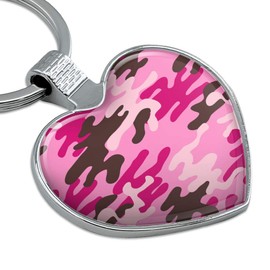 Pink Camouflage Keychain Heart Love Metal Key Chain Ring