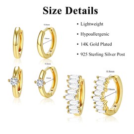 Dochais Small Gold Huggies Hoop Earrings Dainty Gold Earrings Set For Women, Gold Dangle Earrings Set, 925 Sterling Silver Earrings, Small Studs Earring Set, 14K Gold Plated Cartilage Earrings, Hypoallergenic Gold Earrings Drop Earrings