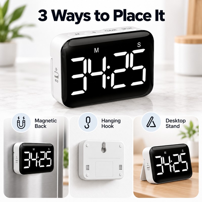 Large LED Digital Kitchen Timer – Magnetic Count Up &