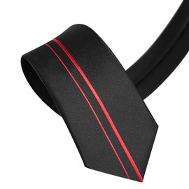 Yongchuantie 2.17'' Slim Ties for Men 5.5CM Skinny Fancy Designer Necktie Black Red White Blue Positioning Stripe Line Tie (Black Red)