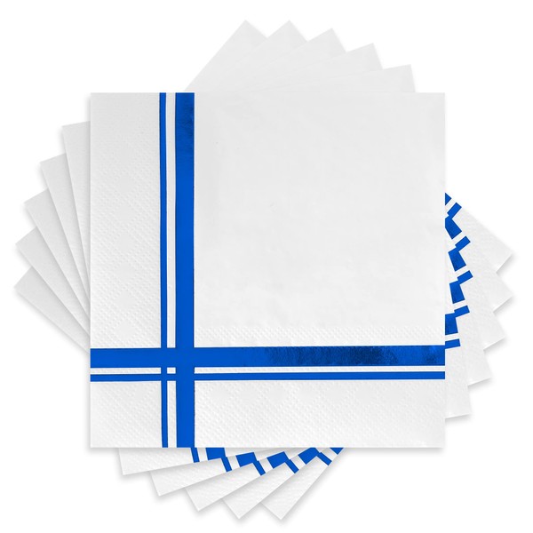 Fanxyware Dark Blue on White Cocktail Napkins - 100 Pack, 5" x 5", 3-Ply Paper - Style Name: Blissful Crossing
