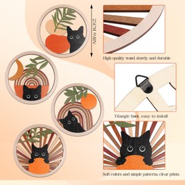 DETENE Pack of 4 Wooden Boho Wall Decoration Wall Decoration Wooden Vintage Decoration Cat Wall Decoration Minimalist Wall Art for Art Living Room Farmhouse (Brown Cat)