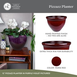 The HC Companies Pizzazz Decorative Round Flower Pots w/Ceramic Look - UV-Resistant Decorative Pot for Outdoor & Indoor Plant Pots - Modern Planter for Flower, Herbs (9” Warm Red, Pack of 2)