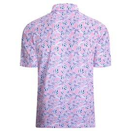 Alex Vando Mens Hawaiian Golf Shirt Moisture Wicking Digital Print Golf Shirts for Men,Pink Leaf,L