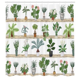 Lunarable Geranio Cortina de Baño, Plantas de Interior Botánico, Paño Conjunto de Decoración de Baño de Tela y Ganchos, 70" Alto, Multicolor