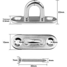 JUTOSU Pad Eye Plate Rectangle Pad Eye Plate Rectangular Eye Plate Stainless Steel Loop Matching Screw Wall-Mounted Pad Eye for Ceiling Hanging 304 Stainless Steel Stainless Steel Loop Hook Eye Durable Wall/Ceiling Mount Hook Ceiling Hook U-Shaped Fixed 