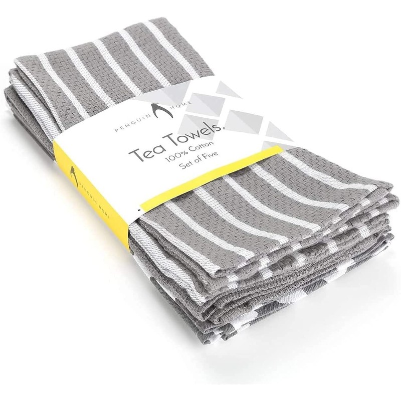 Penguin Home Premium 100% Pure Cotton Grey Tea Towel for