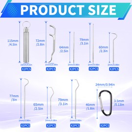 14 Pcs Stainless Steel Toothpicks Set, Portable Metal Toothpicks Holder with 2 Carabiners Reusable Plaque Remover Cleaning Tooth Hook Scraper Pick Teeth Tool for Outdoor Picnic Camping and Travel