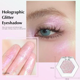 Wugbc Pink Glitter Eyeshadow Palette, Multichrome Chameleon Cream to Powder Eye Shadow, Color Shifting Holographic Eyeshadow Shimmer Inner Corner Eye Brightener Highlighter Makeup