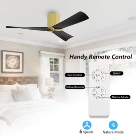 WINGBO 52" DC Flush Mount Ceiling Fan without Lights, Gloss White Ceiling Fan, 3 ABS Plastic Curved Blades, 6 Speed Reversible DC Motor, Hugger Ceiling Fan No Light for Kitchen Bedroom Living Room