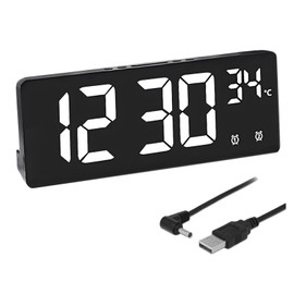 POHOVE Wecker Digital, Digitaler Wecker mit Große LED Temperaturanzeige,Digitaluhr mit 2 Alarmen und 5 Einstellbare Helligkeit, Snooze, USB Ladeanschluss, 12/24 Stunden