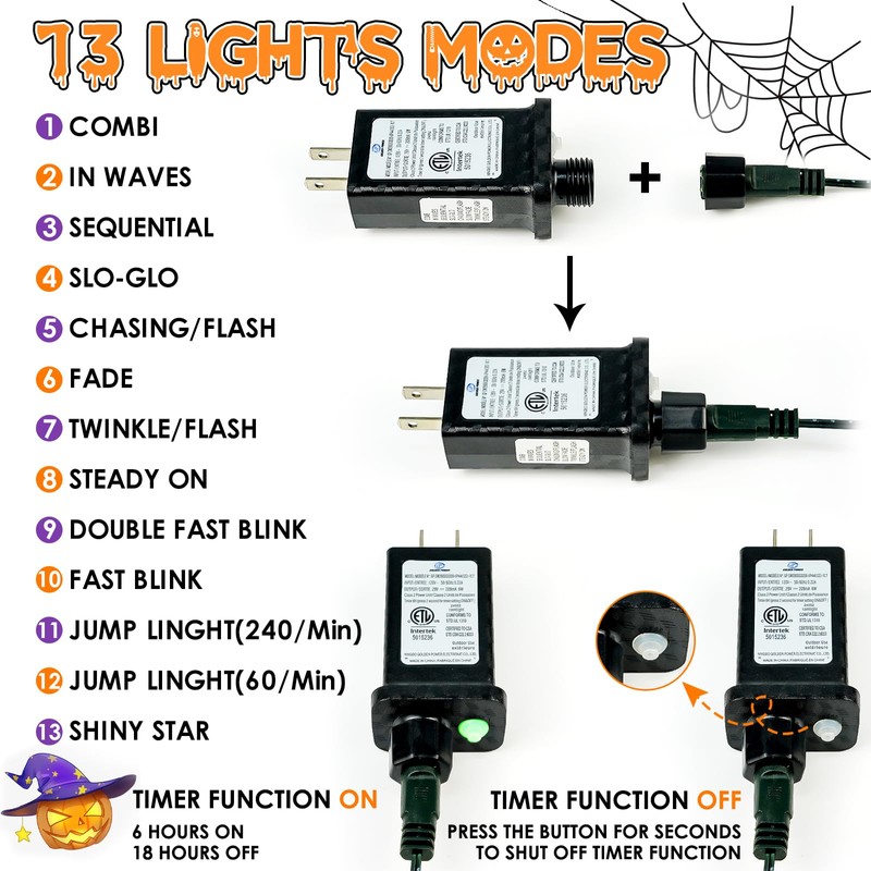 Connectable Purple and Orange Halloween Lights, 2Pack 164ft 400LED 13