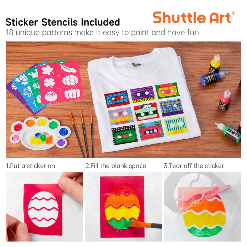 Shuttle Art Fabric Paint, 24 Colors 3D Permanent Paint with