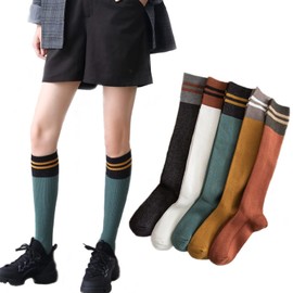 momee Women's High Socks, Socks, Below the Knee, Cotton, Stockings, Long Socks, Thermal, Cold Protection, Beautiful Legs, School, Work, Travel, Multi Color A