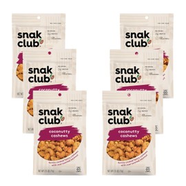 Snak Club Coconutty Cashews, Kettle Cooked Fancy Cashews with Toasted Coconut, Gluten-Free and Kosher Snack, 2.5 oz Snack Bags, 6 Pack