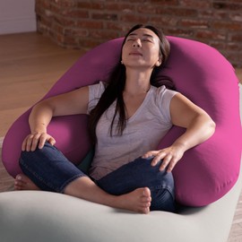 Yogibo Support Reading Pillow Unique U-Shaped Backrest with Arms, Provides A Lift for Watching TV, Gaming, Working, Filled with Soft Micro-Beads, Pink