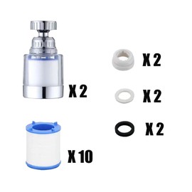 2 Pcs Faucet Water Filters+10 Filter Cartridges,360 Degree Rotating Sink Tap Water Filter Carbon Water Filtration Faucet Clean Purifier Filter Tap Removes Chlorine Fluoride Heavy Metals Hard Water
