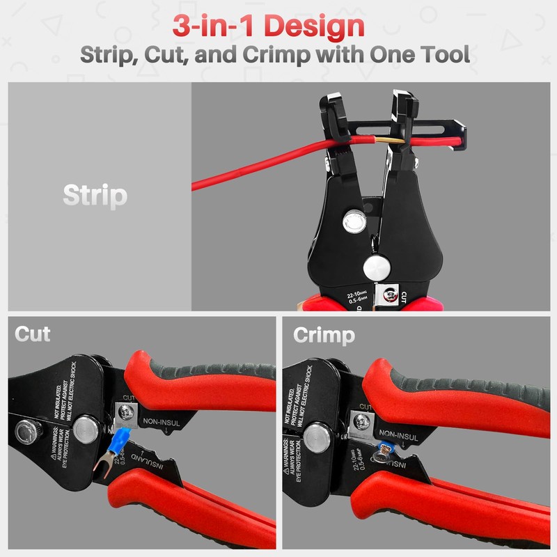 GKG Automatic Wire Stripper, 3 In 1 Adjustable Stripper/Cutter/Crimping Tool,