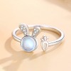 K.L.Y Women's Ring, Popular, Rabbit, 925 Silver, Cubic Zirconia, Moonstone,
