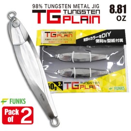 FUNKS TG Plain Tungsten Jig 250g 8.8oz Saltwater Fishing Jigs Metal Jigging Lure Deep Sea for Bass Unpainted with Paper Templates Designed in Japan