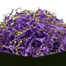 licinwing 4 OZ Purple and Gold Crinkle Cut Paper Shred Filler Raffia Paper Small Bag for Wedding Gift Wrapping Bags Packing Baskets (Purple & Gold)