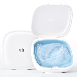 Gaboolo Retainer Case Slim Aligner Case with Vent Holes Removable Inner Tray Silicone for Easy Cleaning (1Pack White Blue)