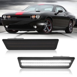 POPMOTORZ 2PCS Front Fender White LED Side Marker Lights Assembly Compatible With 2008-2014 Dodge Challenger, 2011-2014 Dodge Charger Front Fender LED Bumper Side Marker Lights Lamps Smoked Lens