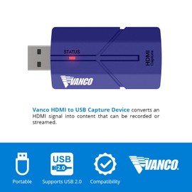 Vanco HDMI to USB 4K Capture Card - Compact and Portable Video Capture Device for Gamers, Streamers, and Content Creators - Blue