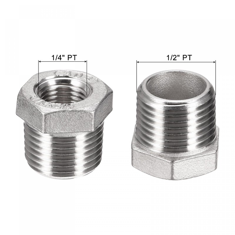 sourcing map Reducer Hex Bushing, 1/2 PT Male to 1/4