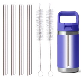 4PCS Metal Straw for YETI Rambler Jr. 12OZ Kids Water Bottle, Reusable Stainless Steel Replacement Straws with 2PCS Cleaning Brushes Compatible with YETI Rambler Jr. 12OZ Kids Bottle