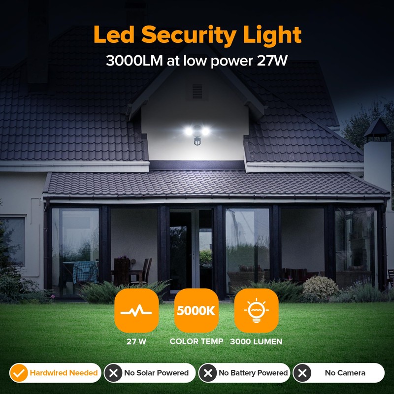 UME LED Security Light Motion Sensor Outdoor Lights, 27W 3000LM,