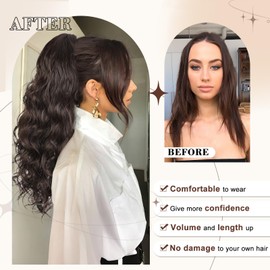 AISI BEAUTY Black Ponytail Extension, 24 inch Long Wavy Curly Claw Clip Ponytail Hair Extensions, Natural Synthetic Hairpiece for Women Daily Wear