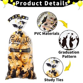 Lhocm Graduation Cellophane Treat Bags, Graduation Candy Bags, 200 PCS, Plastic