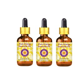 Deve Herbes Pure Orange Essential Oil (Citrus sinensis) with Glass Dropper Steam Distilled (Pack of Three) 100ml X 3 (10 oz)