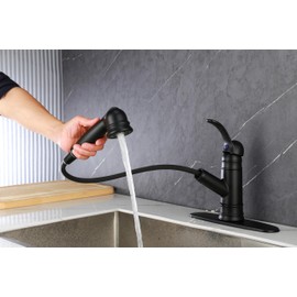 Derengge Matte Black Kitchen Faucet,Single Handle Pull Out Kitchen Faucet with Deck Plate,1 Hole or 3 Hole Installation,KF-8125C-MT