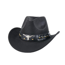 MYKAGS Cowboy Hat for Women Men Western Cowboy Hat Wide Edge Chinlon Western Felt Outdoor Hat Unisex Western Cowboy Hats Party Hat Photo Prop Black
