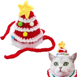 Uniqicon Santa Cat Hat Christmas Costume Dogs Hats Costumes Pets Scarf Outfit Xmas Suit Handmade Knitted Cosplay Pet Clothes Suitable for Large, Medium, and Small Breed