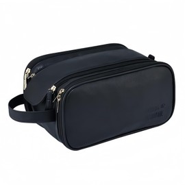 CYJLFVR Travel Makeup Bag for Women,Waterproof Cosmetic Organizer with Brush Holder, Toiletry Bag for Makeup Brushes & Travel Essentials, Free-Standing Vertical Storage Bag with Wide Opening (Black)