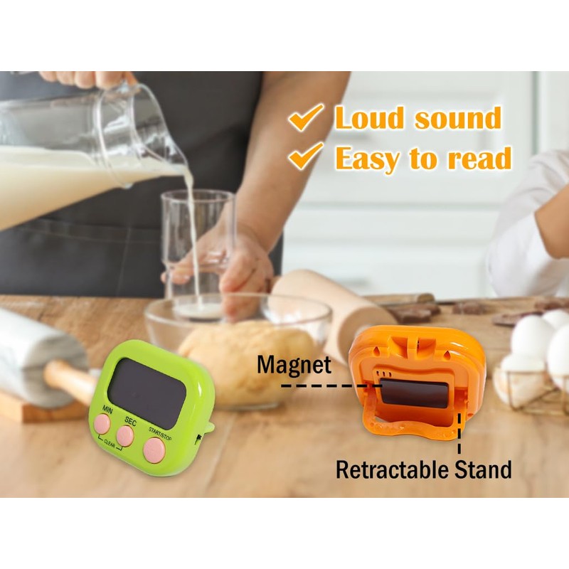 Anlising Pack of 6 Digital Egg Timers, 6 Colours Digital