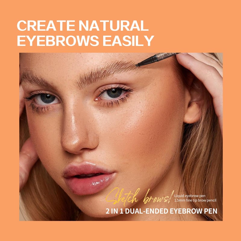 Music Flower Dual-Ended Microfilling Eyebrow Pen, Liquid Eyebrow Pen with