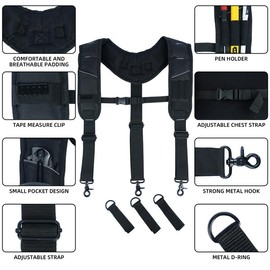 KUNN Tool Belt Suspenders,Heavy Duty 3-Points Padded Construction Work Pouch Suspender for Men with Tool Belt Loops - Color: Black