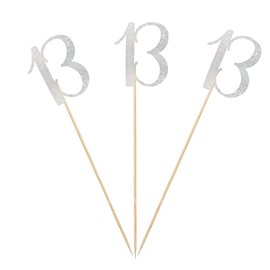 Silver Glitter 13th Birthday Centerpiece Sticks, 12-Pack Number 13 Table Topper Anniversary Party Decorations