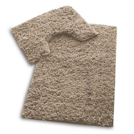 VELVETIO Bath Mats & Pedestal Set, Zero Twist Fluffy Super Soft 100% Microfiber Non-Slip Shaggy 2 Piece Bathroom Rugs, Extra Thick Machine Washable Water Absorbent Toilet Rug Sets, Natural